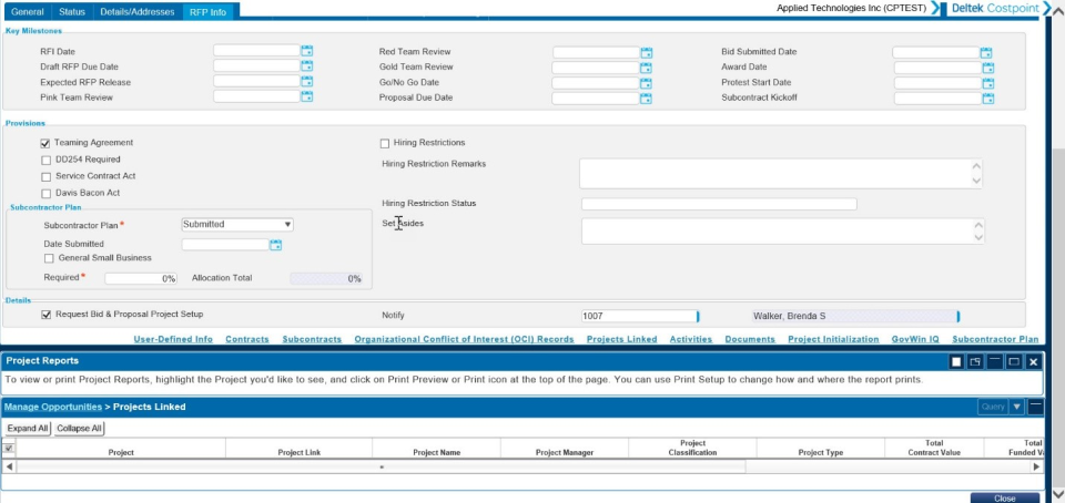 screenshot of Deltek Costpoint
